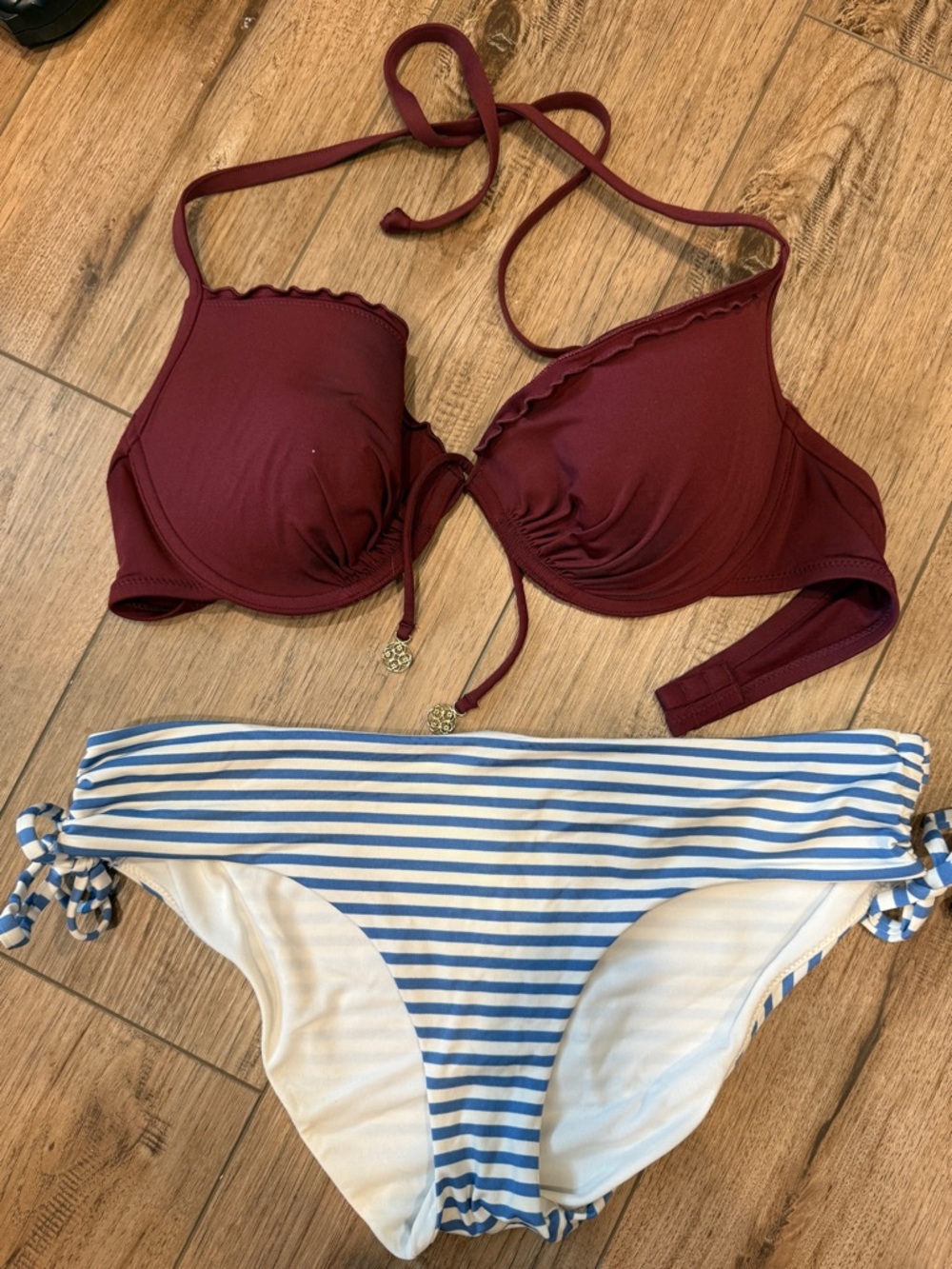 H&M Burgundy & Blue Striped Bikini Set
